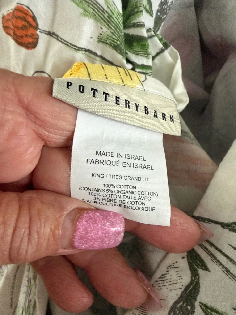 Pottery Barn Floral & Hummingbird Duvet Cover in Gray with Multicolor Accents